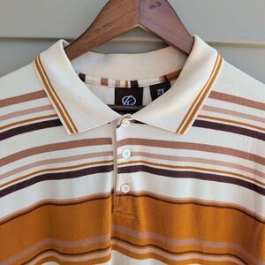 Knockout Polo Shirt Mens 2X Orange Brown Striped Y2K Streetwear Cotton